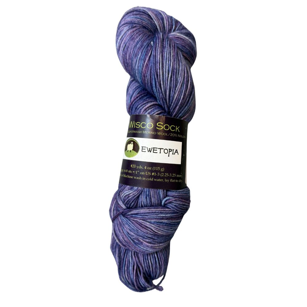 Ewetopia Wisco Sock Hand Dyed Bluebell Purple Blue 1 Skein 420 yds Merino/Nylon